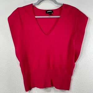 Express Fuchsia Pink Short Cap Sleeve V-Neck Sweater